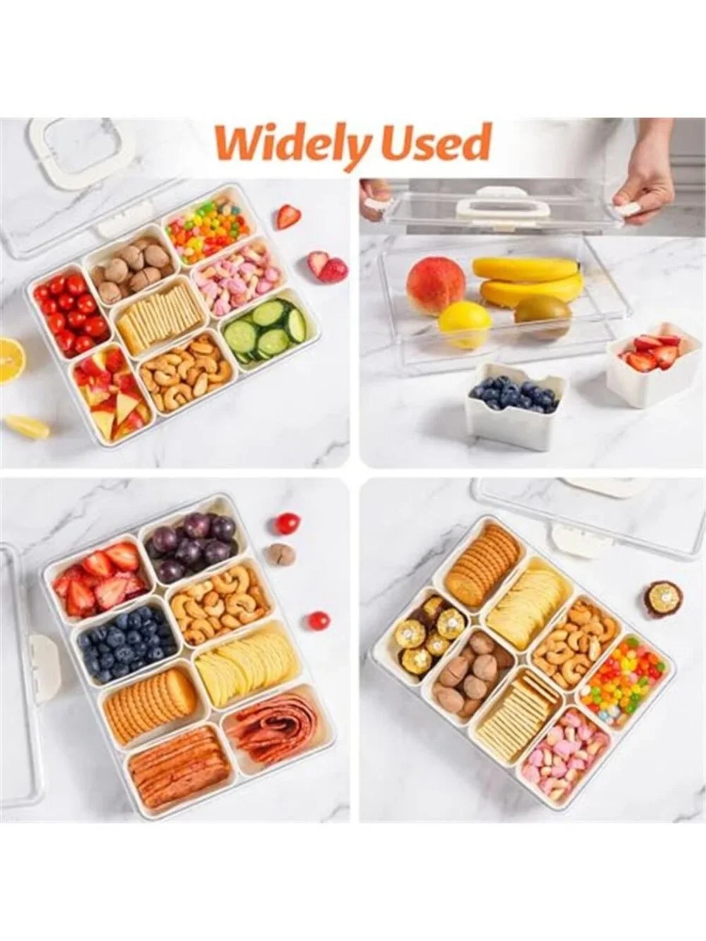 Snackle Box Container Dishwasher Safe Divided Serving Tray with Lid Handle